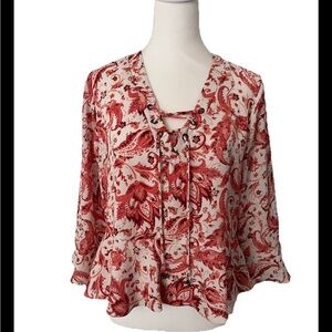 FRYE Western Boho Ruffle Sleeve Lace Up Top Medium